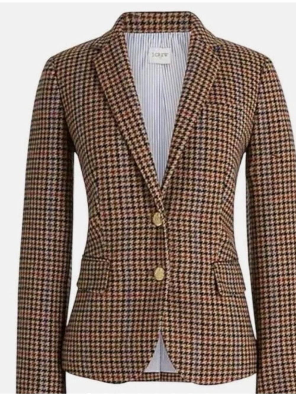 J. Crew Brown Multi Houndstooth Blazer with Gold Buttons